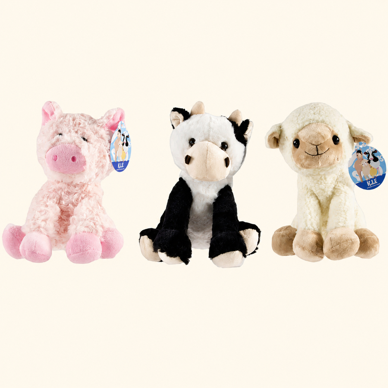 Boerderijdieren knuffel 25 cm in 3 designs
